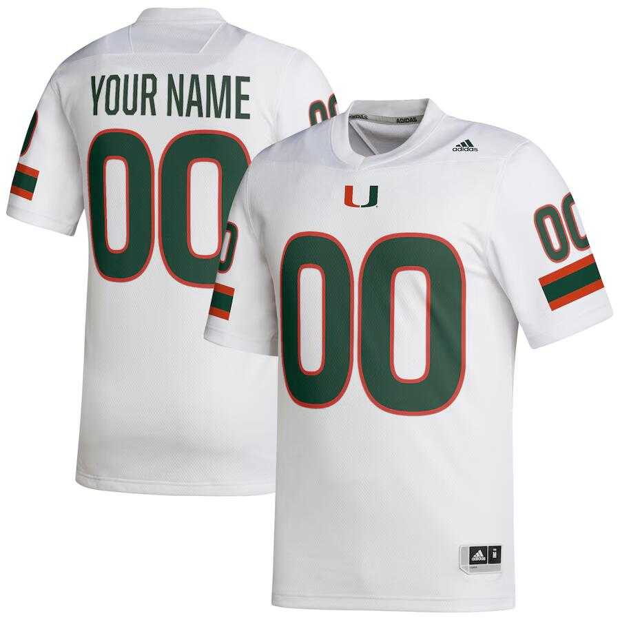 Men%27s Miami Hurricanes Customized White Stitched Football Jersey